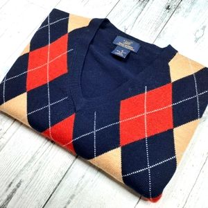Brooks Brothers 100% Extra Fine Merino Wool Argyle V-Neck Sweater Men's  Medium